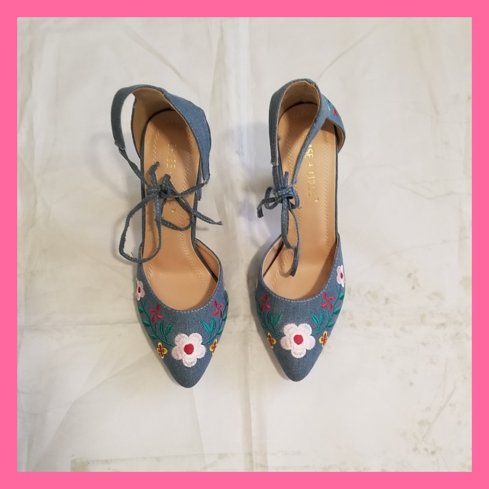 Denim Floral Heels🦋 - Picture 3 of 6